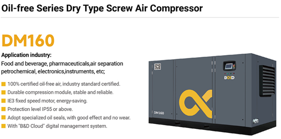 DM160 Oil-Free Dry Screw Compressor